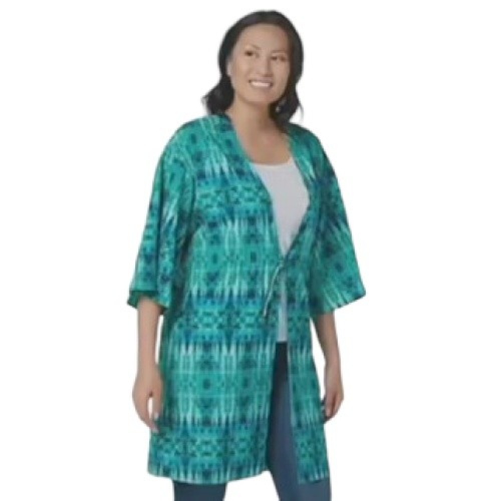 AmberNoon II by Dr. Erum Ilyas Cardigan ~ UPF 30 Printed sz M Blue Green A397999
